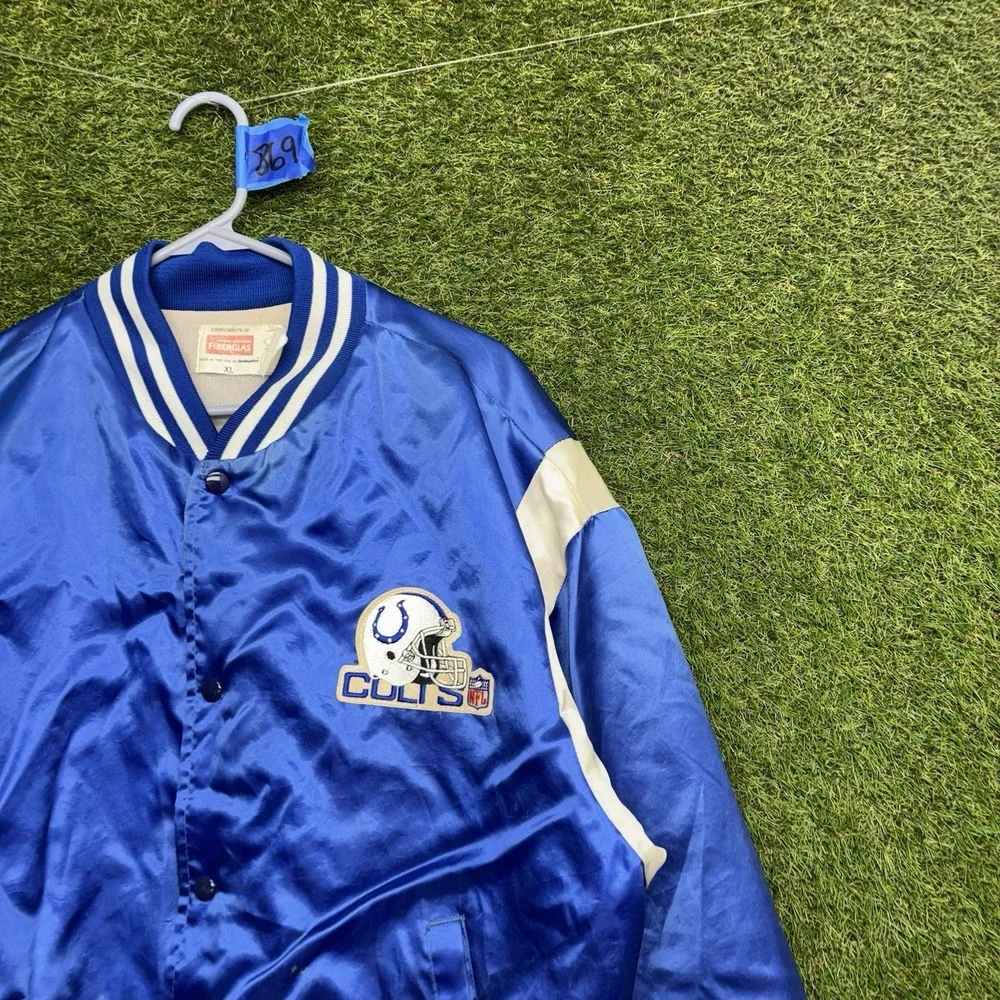 Vintage Indianapolis Colts Satin Jacket Mens XL Dazzle Snap Close 80s Swingster